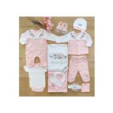 Sitilin Kız Bebek Pembe 10'lu hastane çıkışı Natural İşlemeli Set STL4663