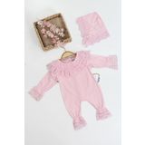 sitilin Kız Bebek Pembe Dantelli Lüks Bebek Hastane Çıkışı Mevlüt ve Özel Günler İçin Harika Tulum Set STL6659 0-3 AY