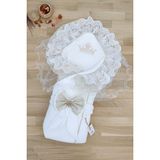 Sitilin Kız Erkek Bebek Unisex Lüks Duvaklı Kundak Battaniyesi - Beyaz - 0 - 3 Yaş