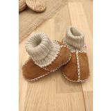 Sitilin Organik Deri Unisex Bebek Patik İçi Yünlü Doğal Bebek Çorap STL6050 6-12 Ay