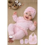 Sitiln Kız Bebek Dantelli Lüks Fistolu Süslü 5 Li Hastane Çıkışı Yenidoğan Set STL6453 - 0 - 3 Ay - Ekru