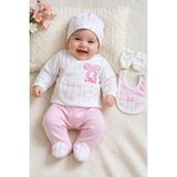 Sitiln Kız Bebek Fiyonklu Lüks Süslü Işlemeli 5 Li Hastane Çıkışı Yenidoğan Set STL7169 - 0 - 3 Ay - Pembe