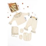 Sitiln Kız Bebek Natural Pamuk Kumaş 5 Li Dantelli Lüks Hastane Çıkışı Zıbın Seti Stl6674 - 0 - 3 Ay - Bej