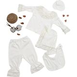 Sitiln Kız Bebek Natural Pamuk Kumaş 5 Li Dantelli Lüks Hastane Çıkışı Zıbın Seti Stl6674 - 0 - 3 Ay - Ekru