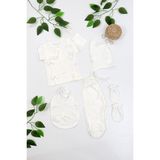 Sitiln Kız Bebek Natural Pamuk Kumaş 5 Li Fiyonglu Lüks Süslü Hastane Çıkışı Seti STL6679 - 0 - 3 Ay - Ekru