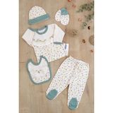 Sitiln Kız Bebek Natural Pamuk Kumaş Yeşil 5 Li Işlemeli Lüks Hastane Çıkışı Seti STL6792 - 0 - 3 Ay - Çok Renkli