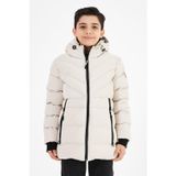 SİVAİST Krem Erkek Çocuk Sabit Kapüşonlu Şişme Deri Karışımlı Kumaş Mont&Kaban