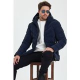 SİVAİST Lacivert Nano Kumaş Su Ve Rüzgar Geçirmez Kapüşonlu Kalın Şişme Kaban&Mont