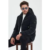 SİVAİST Siyah Nano Kumaş Su Ve Rüzgar Geçirmez Kapüşonlu Kalın Şişme Kaban&Mont