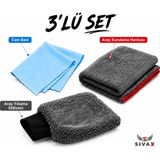 Sivax 3’lü Mikrofiber Oto Yıkama Seti Oto Kurulama Bezi Oto Yıkama Eldiveni Oto Cam Bezi