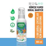 Siveno %100 Doğal Çocuk Güneş Losyonu Leke Karşıtı Antioksidan Nemlendirici Bitkisel Vegan UVA UVB SPF 50+ 100 ml