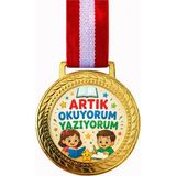 Siverek Reklam 1 Adet Artık Okuyorum Yazıyorum Madalyası Sarı Renkli Eğlenceli Tasarım Öğrenci Madalyası - 6 x 6 cm