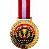 Siverek Reklam Altın Renk Başarı Madalyası 1 Parça Kırmızı Beyaz Kurdelalı Tasarım - 6 x 6 cm