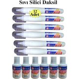 Sıvı Silici Daksil ve Kalem Daksil 12 Adet Fırçalı Sıvı Düzeltici Daksil Yazı Düzeltici Okul Ofis Büro Fırça Uçlu Daksi - Beyaz - 18 ml