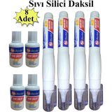 Sıvı Silici Daksil ve Kalem Daksil 8 Adet Fırçalı Sıvı Düzeltici Daksil Yazı Düzeltici Okul Ofis Büro Fırça Uçlu Daksi - Beyaz - 18 ml