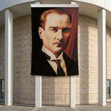 Sivil Gazi Mustafa Kemal Atatürk Portre Poster Bayrak Premium Raşel Kumaş Ata5 2X3M
