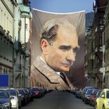 Sivil Gazi Mustafa Kemal Atatürk Yan Portre Dış Cephe Poster Bayrak -600x900 cm
