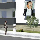 Sivil Mustafa Kemal Atatürk Portre Poster Cephe Bayrağı -Bayrak -1,5x2,25 metre