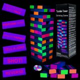 Six Senses Media Yetişkin Partisi için İçme Oyunları, Siyah Hafif Tambur Kulesi - Gündüz veya Gece için Uygun Parlayan İçme Oyunları, Komik İçme Komutlarına Sahip 54 Blok, Yetişkin Partisi için İstifleme Oyunları