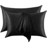 Siyah 100% Ipek Yastık Kılıfı ( 50 cm 70 Cm) - Siyah - Beyaz