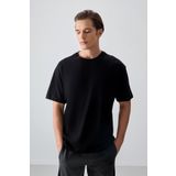 Siyah %100 Pamuk Kalın Yumuşak Dokulu Oversize Fit Basic Erkek T-Shirt - 88353