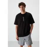 Siyah %100 Pamuk Kalın Yumuşak Dokulu Oversize Fit Baskılı Erkek T-Shirt - 88360