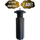 Siyah 14-18CM Ayarlı Plastik Orta Ayak Mobilya Masa ve Dolap AYAĞI(14-18CM)(SİYAH)(8MM Vidalı) - 14-18cm - 2 ADET