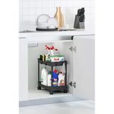 Siyah 2 Katlı Tekerlekli Düzenleyici Mutfak ve Banyo Rafı