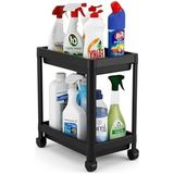 Siyah 2 Katlı Tekerlekli Mutfak ve Banyo Raf Düzenleyici - 001-Renkli