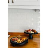 Siyah 2 Li Risus&lucca Top Ayaklı 29 cm ve 29 Ahşap Yuvarlak Pasta Sunum Servis Tabağı Seti