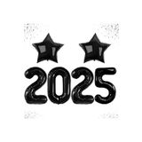 Siyah 2025 Balonlu 34 Inç Yılbaşı Parti Malzemeleri Için Yıldızlı Balonlu Mutlu Yıllar Süslemeleri