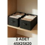 Siyah 2Li Tela Dolap İçi Düzenleyici Kutu Organizer 45X25X20 Cm Kazak Havlu Saklama Hurcu