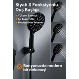 Siyah 3 Fonksiyonlu Duş Başlığı – Yüksek Basınçlı, Su Tasarruflu, Modern Mat Tasarım