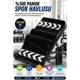 Siyah 30X100 Cm %100 Pamuk 450 Gsm Spor Havlusu Fitness Gym Boks Tenis Golf Yüz Havlusu Yıkanabilir