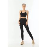 Siyah 3921 Soft Seamless Ripli Tayt Yoga Takımı