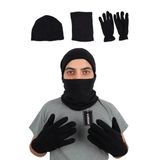 Siyah 3'Lü Polar Bere Boyunluk Örgü Eldiven Seti