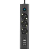 Siyah 3'lü Priz Akım Korumalı Isıya Dayanıklı Çocuk Kilitli Tasarım 3 USB Girişli 1 Type-C Girişli