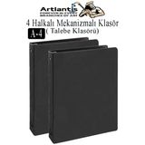 Siyah 4 Halkalı Klasör 2 Adet A4 Pvc Öğrenci Ve Ofis Tipi Evrak Sunum Klasörü İç Cepli Otomatik Mekanizmalı Büro Okul Arşivle