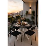 Siyah 4 Kişilik Minderli Balkon Takımı, Balkon Masası, Balkon Sandalyesi, Yuvarlak Masa, Yemek Masası, Mutfak Masa Sandalye Takımı, 4 Sandalye 1 Ma