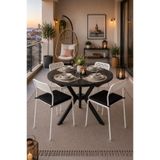 Siyah 4 Kişilik Minderli Balkon Takımı, Balkon Masası, Balkon Sandalyesi, Yuvarlak Masa, Yemek Masası, Mutfak Masa Sandalye Takımı, 4 Sandalye 1 Masa