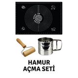 Siyah 45x65 Cm Silikon Hamur Açma Matı, Çelik Un Eleği Ve Ahşap Saplı Hamur Açıcı Çok Renkli