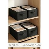 Siyah 4Lü Tela Dolap İçi Düzenleyici Kutu Organizer 45X25X20 Cm Kazak Havlu Saklama Hurcu