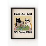 Siyah Ahşap Çerçeveli Café Au Lait Poster – Fransız Tarzı Kedili Duvar Tablosu Siyah Çerçeveli 21 x 30
