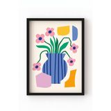 Siyah Ahşap Çerçeveli “Mavi Vazo ve Çiçekler” Poster – Soyut Modern Bitki Temalı Duvar Posteri Siyah Çerçeveli 21 x 30
