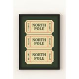 Siyah Ahşap Çerçeveli “North Pole Ticket” Poster – Retro Yılbaşı Bilet Tasarımlı Duvar Dekoru Siyah Çerçeveli 10 x 15