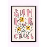 Siyah Ahşap Çerçeveli Summer Chill Çiçek Desenli Sevimli Duvar Posteri Siyah Ahşap Çerçeveli 21 x 30
