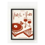 Siyah Ahşap Çerçeveli “Vinyl + Vino” Poster – Retro Müzik & Şarap Konseptli Duvar Sanatı Siyah Çerçeveli 30 x 40
