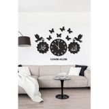 Siyah Ahşap Kuş Kelebek Sevgili Ailem Duvar Saati 55x90 Oturma Odası Oturma Odası Mutfak Için Duvar Dekoru