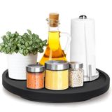 Siyah Ahşap Tembel Susan Pikap Organizatör Dolabı Yuvarlak Banyo Vanity Döner Tepsi 10 inç Küçük Tembel Susanlar Yemek Masası Üstü Mutfak Tezgah Dekor Tepsisi Ahşap Tembel Susan Kahve Bar Aksesuarları