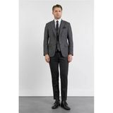 Siyah-Antrasit Mono Yaka 6 Drop Slim Fit Tam Astar Keten Karışımlı Takım Elbise 1001260150